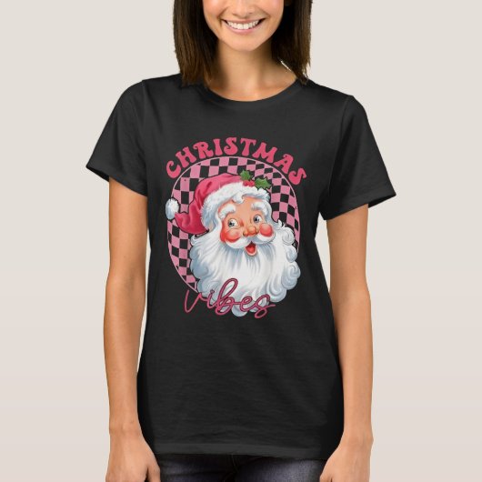 グルービーなピンクのサンタクロース Tシャツ (正面)