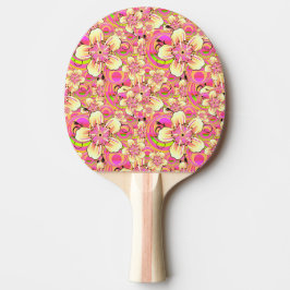 グルービーなピンクの花柄 卓球ラケット