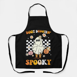 グルービーなブーツでスプーンのように動く!スプーキーな幽霊のハロウィーン・レトロデザイン エプロン