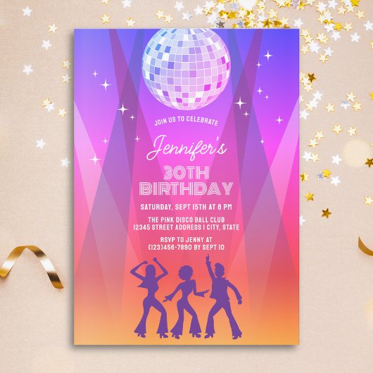 グルービーなレトロ70年代 80年代 ディスコ 30歳の誕生日パーティー 招待状