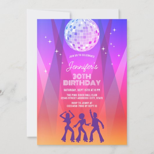 グルービーなレトロ70年代 80年代 ディスコ 30歳の誕生日パーティー 招待状 (正面)