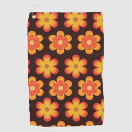 グルービーなレトロ70sオレンジと黄色の花 ゴルフタオル