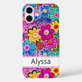 グルービーなレトロ フラワー柄 オリジナル デザイン iPhone 16 PLUSケース