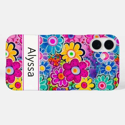 グルービーなレトロ フラワー柄 オリジナル デザイン Case-Mate iPhoneケース (裏面 (横))