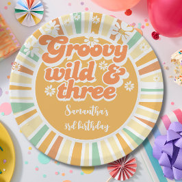 グルービーなワイルドとレトロな太陽の子供の誕生日 ペーパープレート