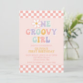グルービーな女の子 レトロガール 1歳の誕生日 招待状 (スタンド正面)