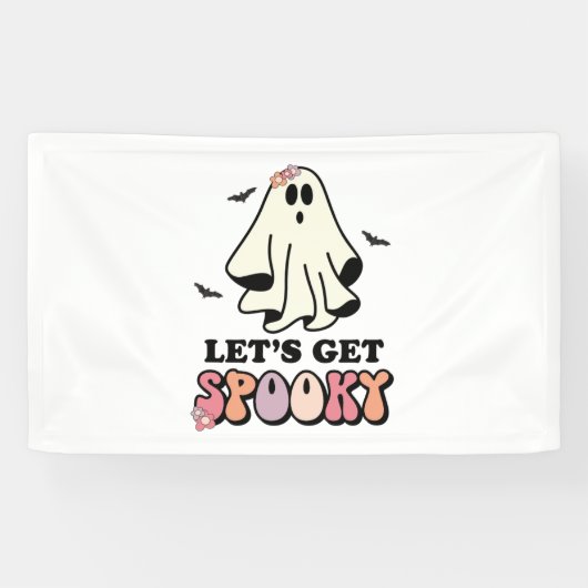 グルービーな幽霊のレトロハロウィンお誕生日おめでとう 横断幕 (横)