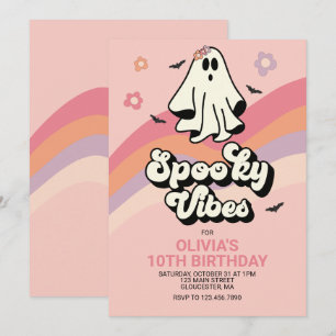 グルービーな幽霊のレトロハロウィン誕生日招待状 招待状