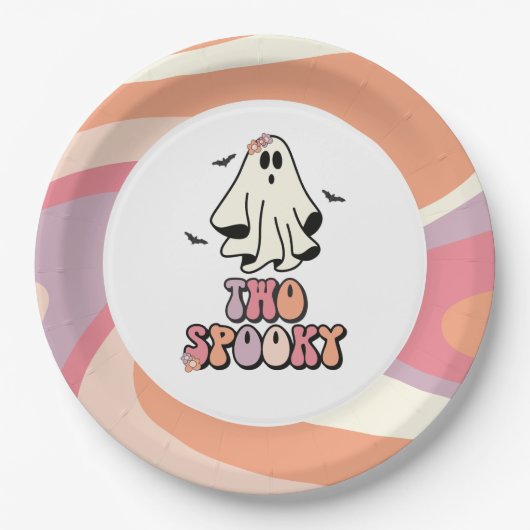 グルービーな幽霊のレトロハロウィン2SPOOKYバースデー ペーパープレート (正面)