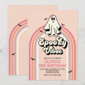グルービーな幽霊のレトロハロウィン スプーキーな雰囲気の誕生日 招待状 (正面/裏面)