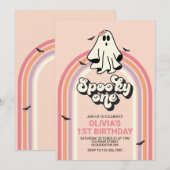 グルービーな幽霊のレトロハロウィン スプーキーな1歳の誕生日 招待状 (正面/裏面)