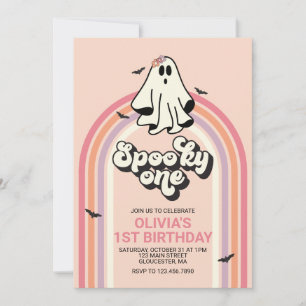 グルービーな幽霊のレトロハロウィン スプーキーな1歳の誕生日 招待状