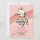 グルービーな幽霊のレトロハロウィン スプーキーな1歳の誕生日 招待状 (正面)