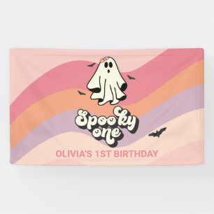 グルービーな幽霊のレトロハロウィン スプーキーな1歳の誕生日 横断幕