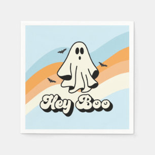 グルービーな幽霊のレトロハロウィン Hey Boo スプーキー スタンダードカクテルナプキン