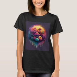グルービーな楽しいキノコの女性用黒Tシャツ Tシャツ