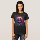 グルービーな楽しいキノコの女性用黒Tシャツ Tシャツ (正面フル)