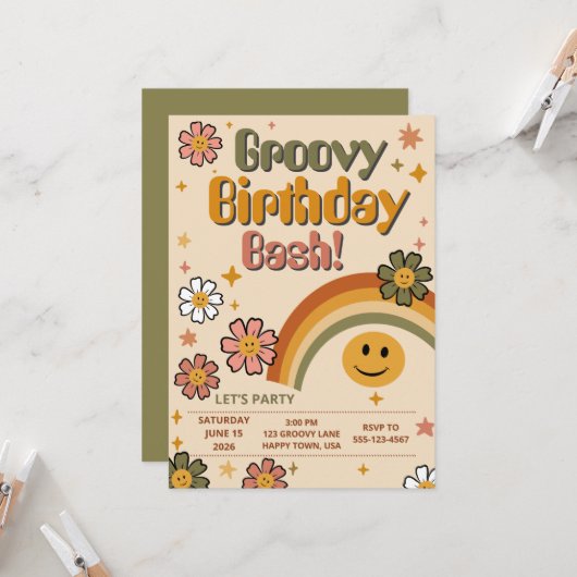 グルービーな誕生日パーティーの招待状 招待状 (正面/裏面インサイチュ)