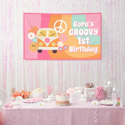 グルービーな1歳の誕生日 横断幕 (パーティー)