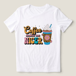 グルービーな70年代ヒョウ柄プリント コーヒーは私をやさしくする トライブレンドTシャツ