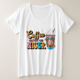 グルービーな70年代ヒョウ柄 コーヒーは私をやさしくする プラスサイズTシャツ
