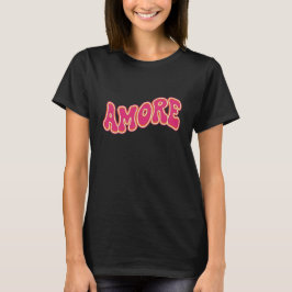 グルービーウェーブテキスト AMORE レトロ70'sバレンタイン Tシャツ