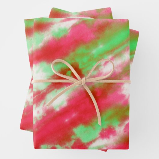 グルービーウォーターカラー絞り染めボホクリスマスホリデー ラッピングペーパーシート (インサイチュ)