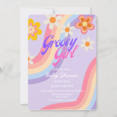 グルービーガールレトロレインボーベビーガールシャワー 招待状 (正面)