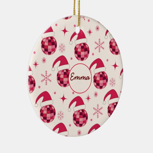 グルービークリスマスサンタディスコボール名前をカスタムする セラミックオーナメント (右)