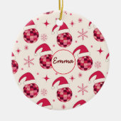 グルービークリスマスサンタディスコボール名前をカスタムする セラミックオーナメント (正面)