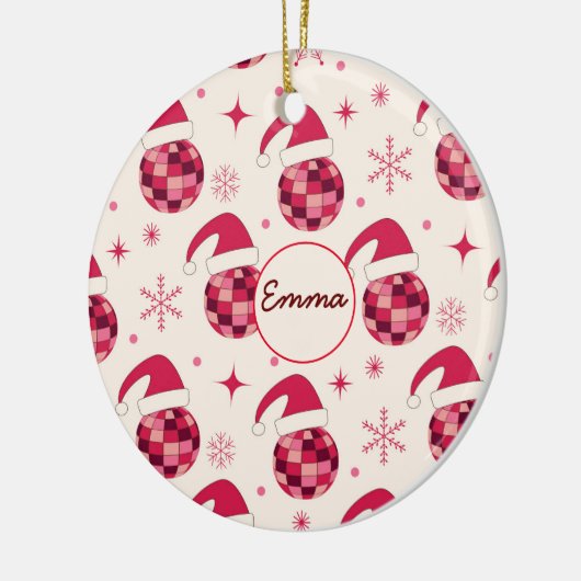 グルービークリスマスサンタディスコボール名前をカスタムする セラミックオーナメント (左)