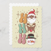 グルービークリスマスブラックサンタトナカイ雪だるまホー 招待状 (正面/裏面)