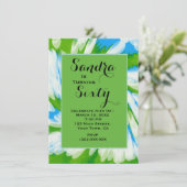 グルービーグリーンブルー絞り染め旋回誕生日 招待状 (スタンド正面)