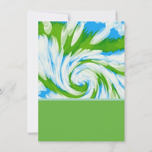 グルービーグリーンブルー絞り染め旋回誕生日 招待状 (裏面)