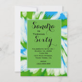 グルービーグリーンブルー絞り染め旋回誕生日 招待状 (正面)