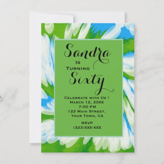 グルービーグリーンブルー絞り染め旋回誕生日 招待状 (正面)