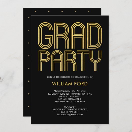 グルービーチャーム 編集可能カラー 卒業おめでとう 招待状 (正面/裏面)