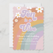 グルービーテンはビブリー レトロ レインボー 10歳の誕生日 招待状 (正面)