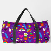 グルービーディスコデイジーマッシュルーム紫 ダッフルバッグ (裏面)