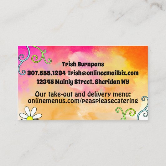 グルービーヒッピーシェフケータリング料理スキレットグルメ 名刺 (裏面)