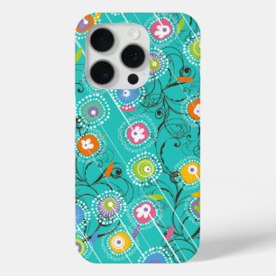 グルービーフラワーガーデンカラフルお洒落フローラアート iPhone 15 PROケース