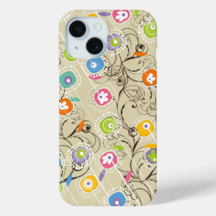 グルービーフラワーガーデンカラフルお洒落フローラアート iPhone 15ケース