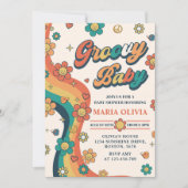 グルービーベイビー レトロ レインボー ベイビーシャワーパーティー 招待状 (正面)