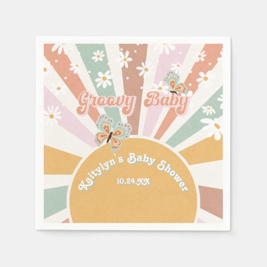 グルービーベビーデイジーレトロ70sヒッパイサンシャインガール スタンダードカクテルナプキン (正面)