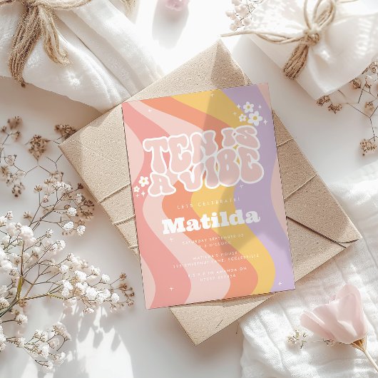 グルービーレインボーテンはビー 60年代レトロなダイジー クール 招待状