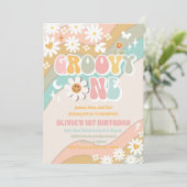 グルービーレインボーデイジー1歳誕生日招待状 招待状 (スタンド正面)