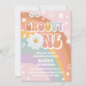 グルービーレインボー1歳誕生日招待状 招待状 (正面)