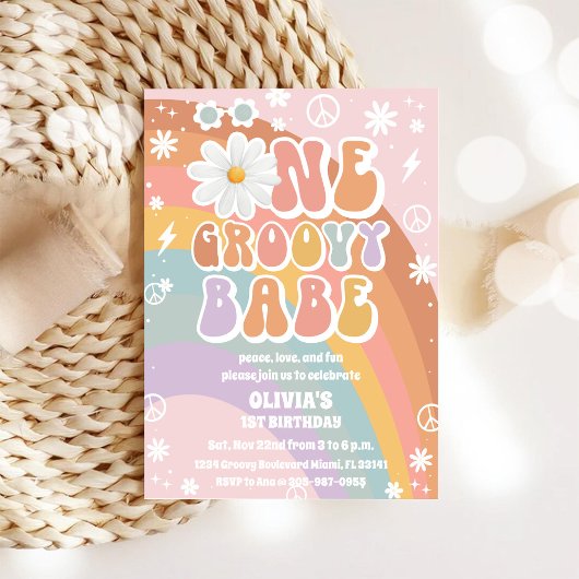 グルービーレインボー1歳誕生日招待状 招待状