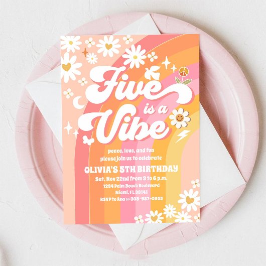 グルービーレインボー5歳誕生日招待状 招待状