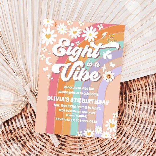 グルービーレインボー 8歳の誕生日お誘い状 招待状